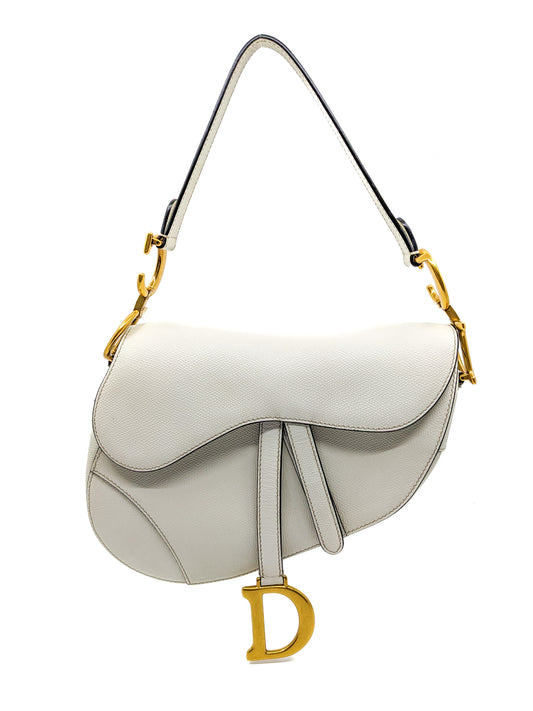 Dior Saddle in Off White Grained Leather Medium Size