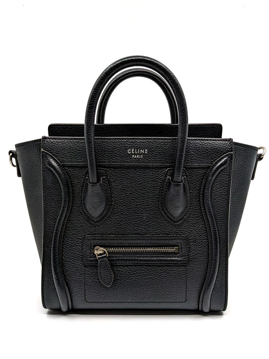 Celine Nano Luggage Black Grained Leather