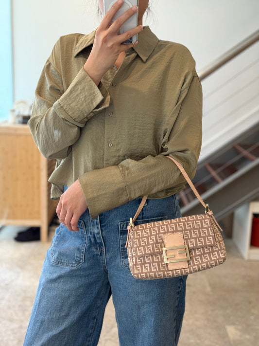 Rare Vintage Fendi Mini Mama Baguette in Dusty Rose Pink and Gold Hardware