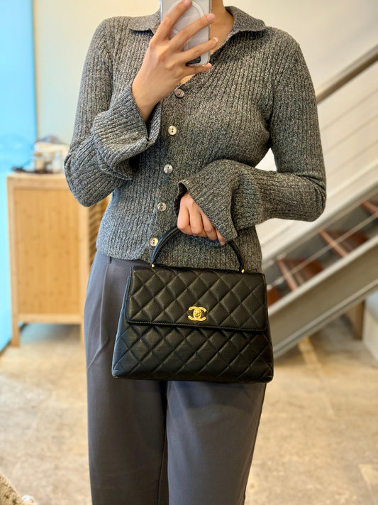 Rare Vintage Chanel Small Coco Kelly Top Handle in Caviar 24K Gold Hardware