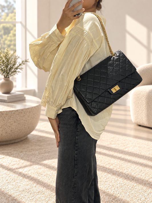Full Box Chanel Reissue 2.55 Jumbo (227) Black Aged Calfskin