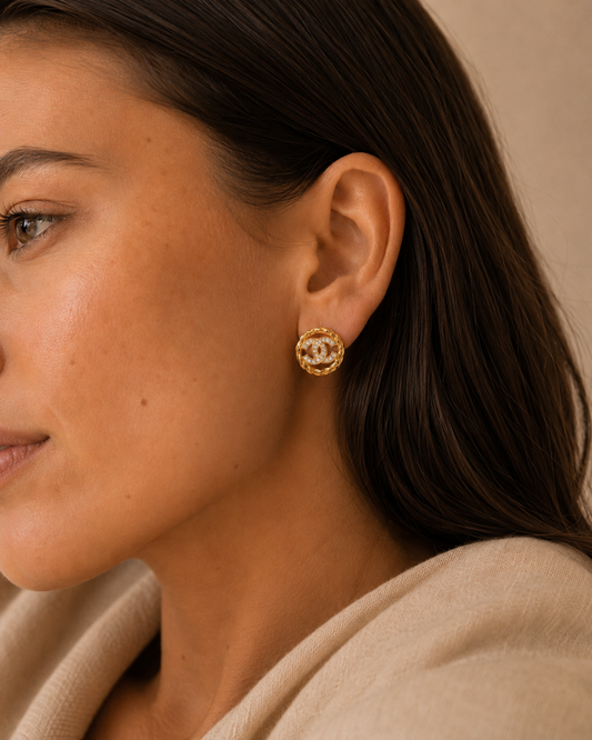 Chanel Vintage Clip-on CC Rhinestone Earrings