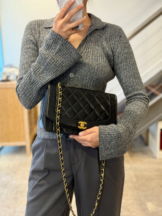 Vintage Chanel Black Small Diana 24K Gold Hardware