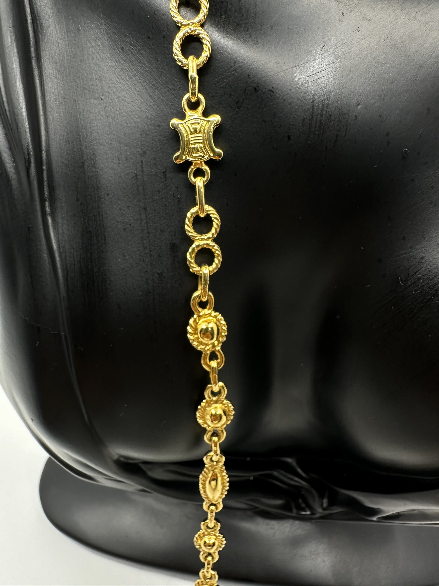 Vintage Gold Brass Celine Mixed Motifs Long Necklace