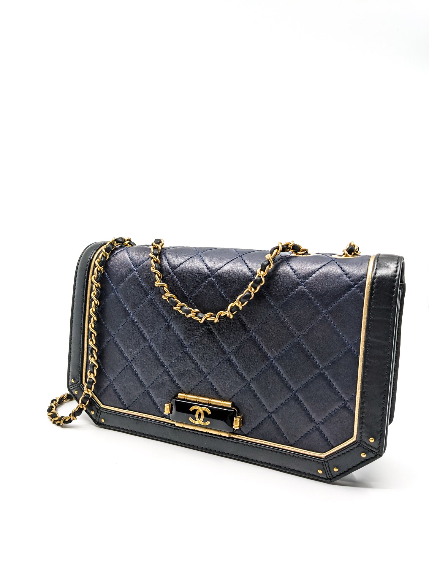 Chanel Octagon CC Clasp Single Flap Navy