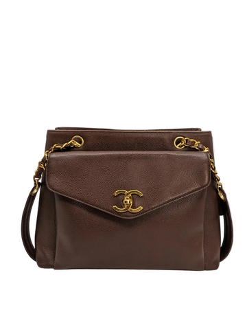 Vintage Chanel Front Pocket Caviar Tote in Chocolate Brown