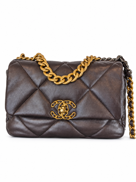 Full Box Chanel C19 Single Flap Chocolate Brown Small Bag