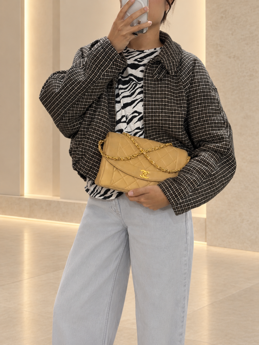 Vintage Chanel Diana Medium Beige Bag in Lambskin 24K Gold Hardware