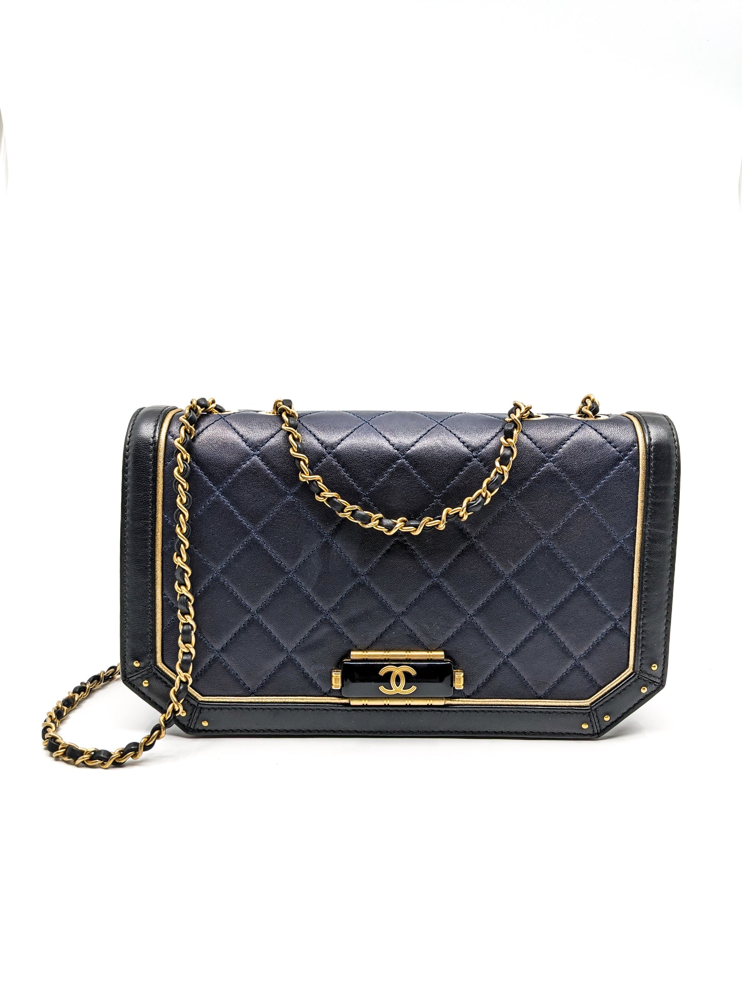 Chanel Octagon CC Clasp Single Flap Navy