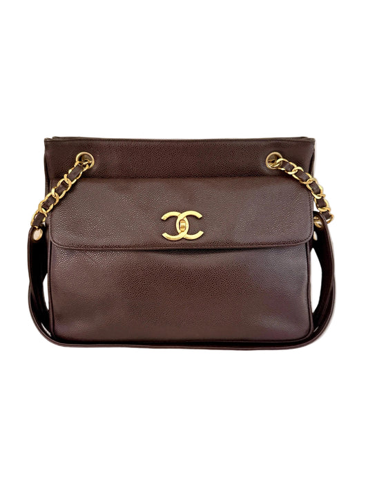 Super Rare Vintage Chanel CC Front Pocket Caviar Tote