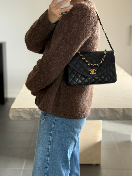 Vintage Chanel Small Single Flap Halfmoon Dark Navy Lambskin 24K Gold Hardware