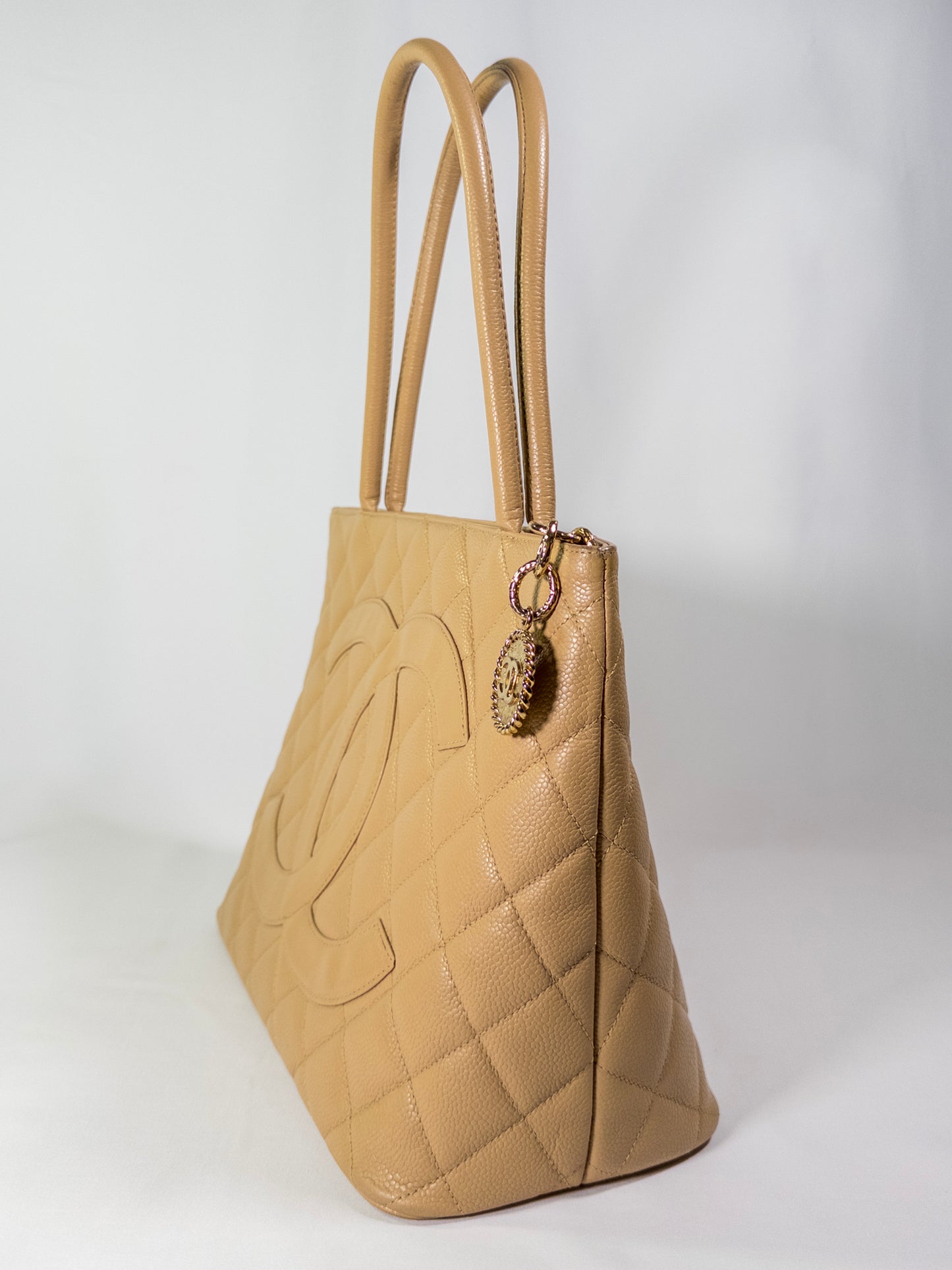 Vintage Chanel Medallion Tote in Beige