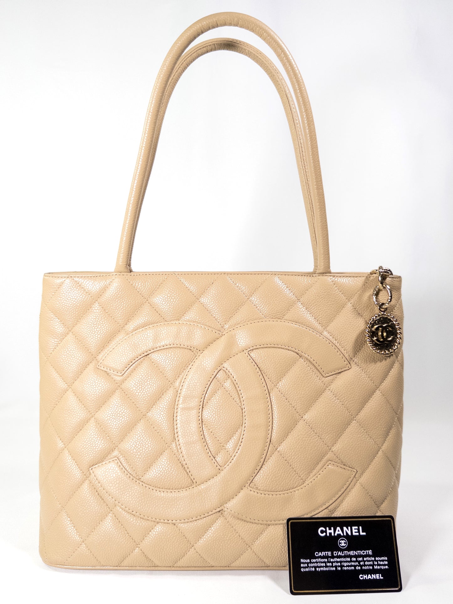 Vintage Chanel Medallion Tote in Beige