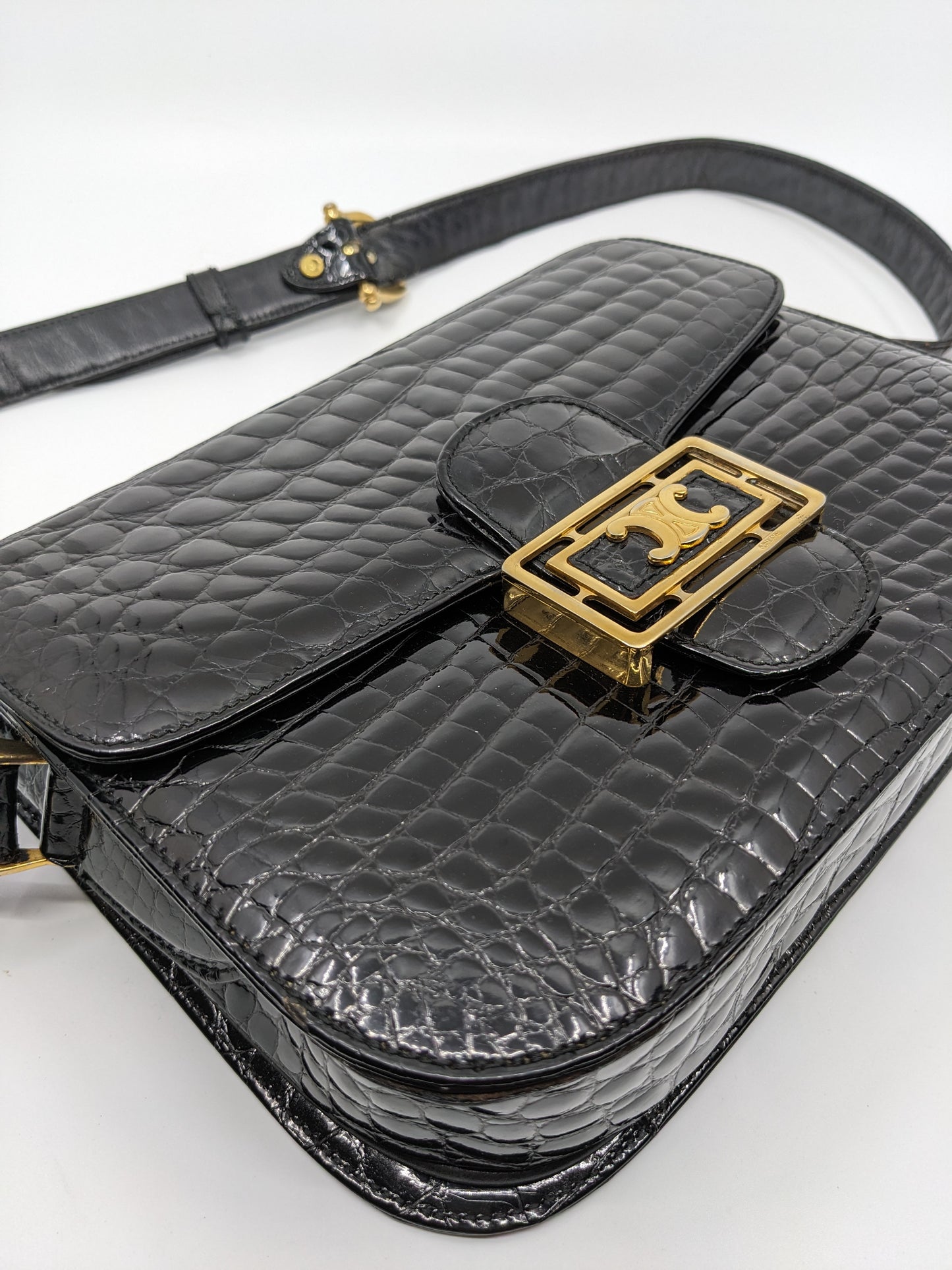 Vintage Celine Triomphe Bag in Crocodile Leather