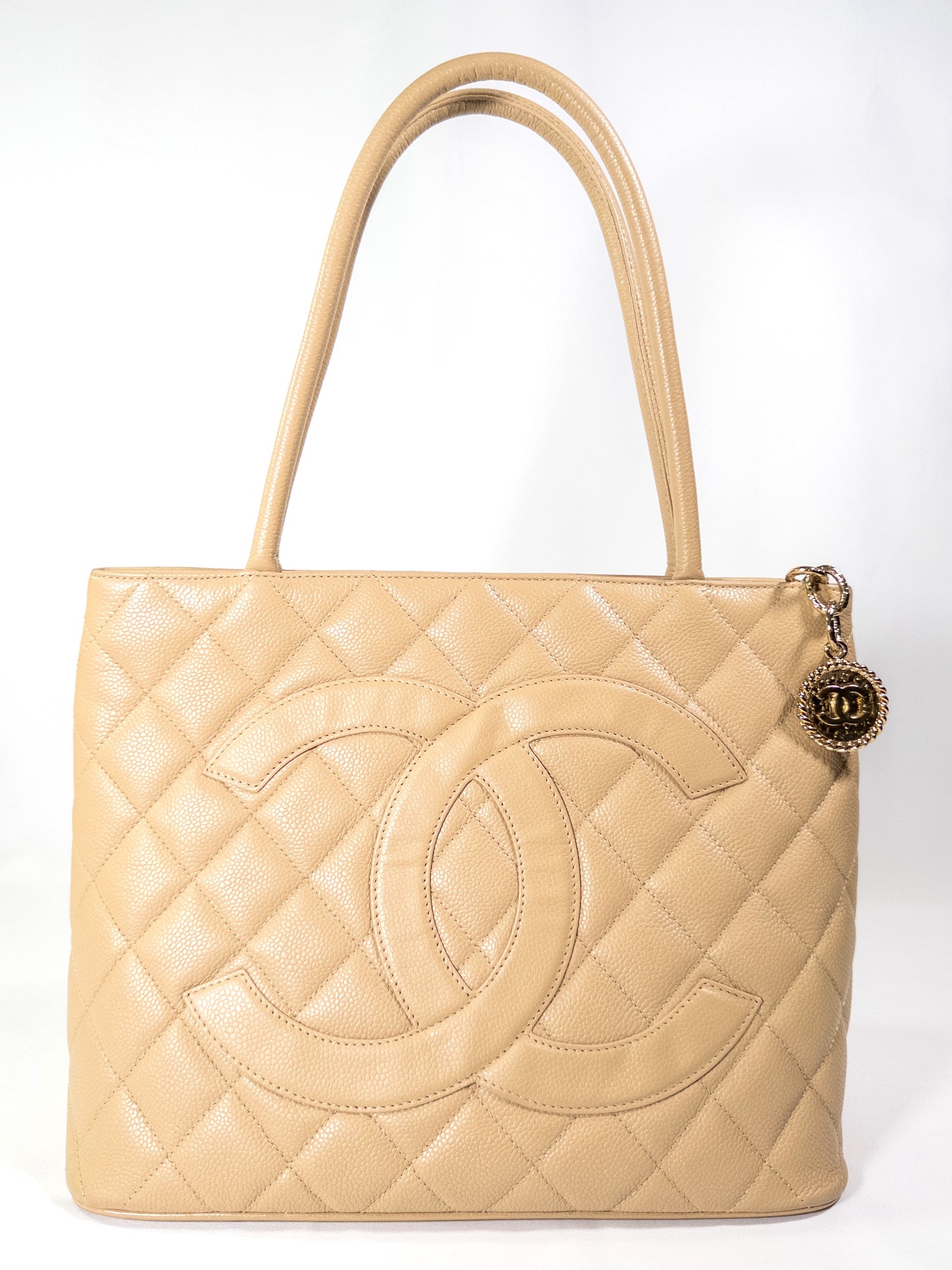 Vintage Chanel Medallion Tote in Beige