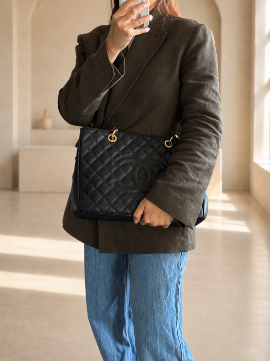 Vintage Chanel GST Black Caviar Gold Hardware