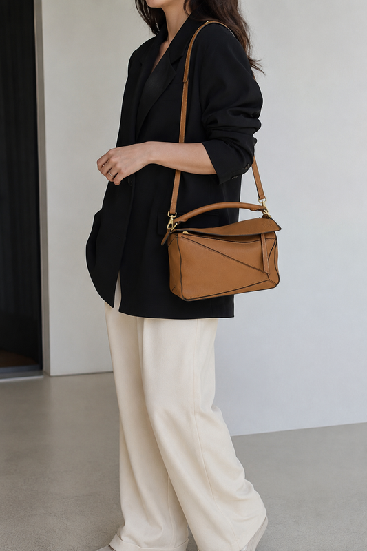 Loewe Small Puzzle in Tan Colour Grained Leather Gold Hardware