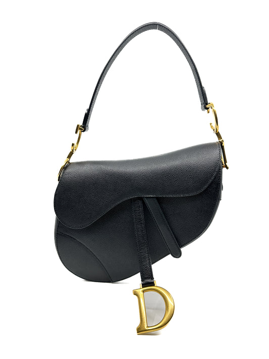 Dior Saddle in Black Grained Leather Medium Size