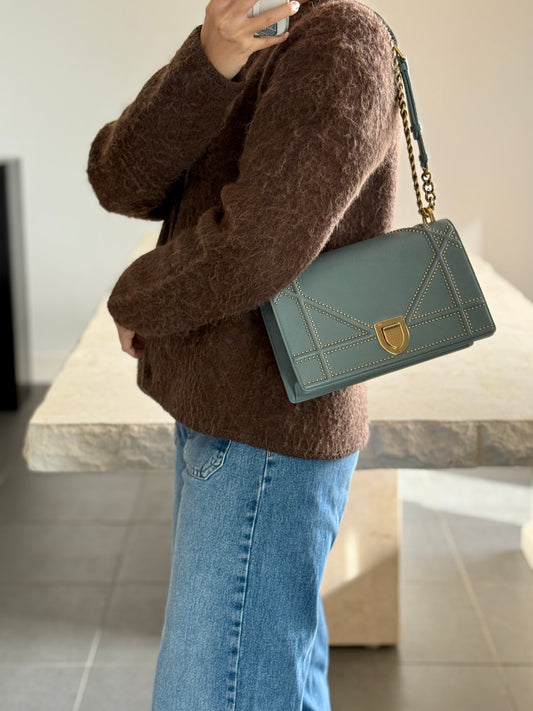 Christian Dior Medium Diorama Stone Blue Gold Hardware