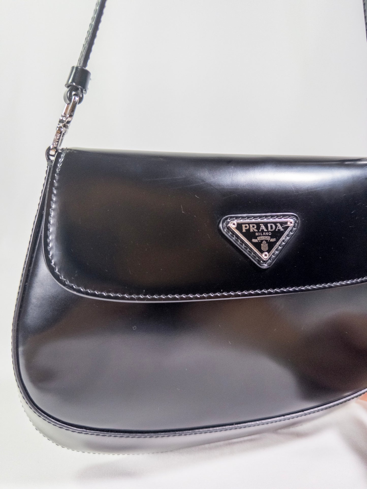 Prada Cleo Brushed Leather Shoulder Bag With Flap