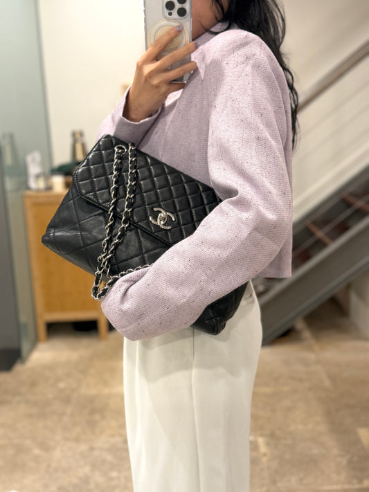 Chanel Classic Single Flap Jumbo Calfskin Silver Hardware