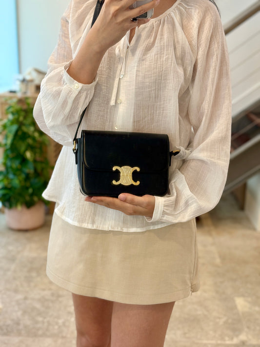 Brand New Classique Celine Triomphe Teen in Black Shiny Calfskin