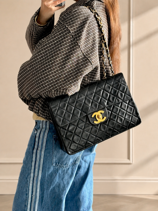 Vintage Chanel Maxi Single Flap Lambskin 24K Gold Hardware