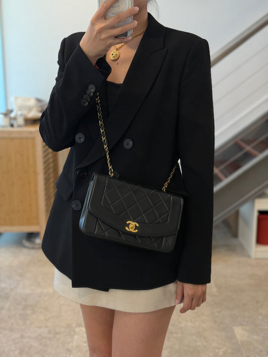 Vintage Chanel Black Small Diana 24K Gold Hardware