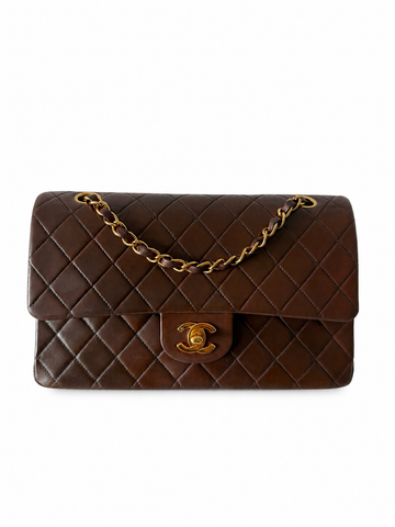 Super Rare Vintage Chanel CF Medium Chocolate Brown Lambskin 24K Gold Hardware
