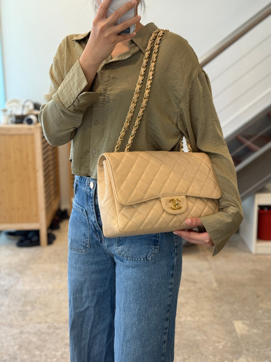 Chanel CF Jumbo Beige Caviar Gold Hardware