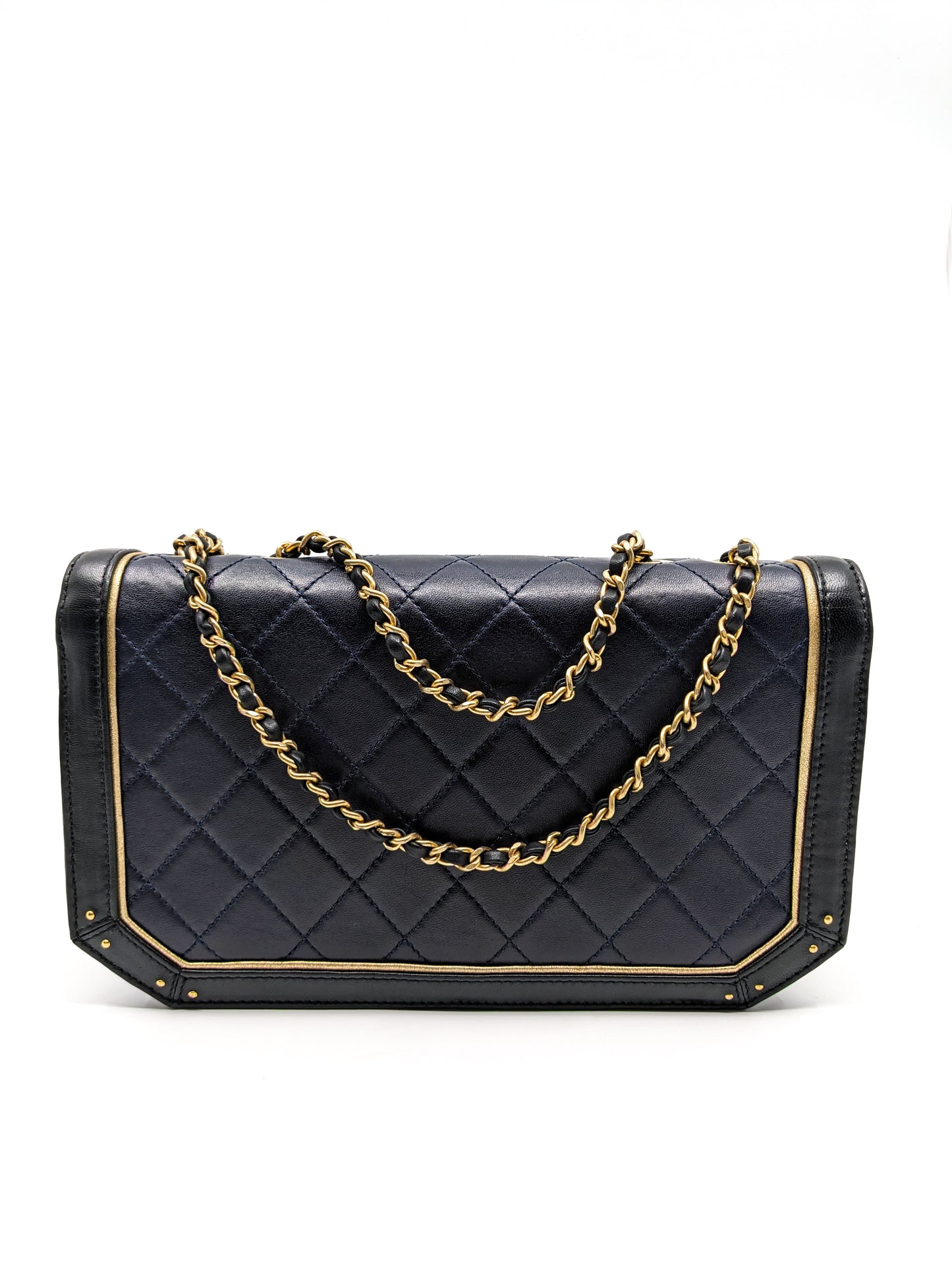 Chanel Octagon CC Clasp Single Flap Navy