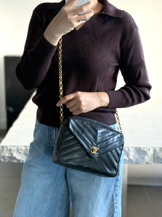 Rare Vintage Chanel Small Camera Bag Bijoux Chain 24K Gold Hardware