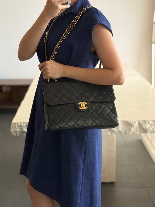 Rare Vintage Chanel Classic Flap Jumbo 24K Gold Hardware
