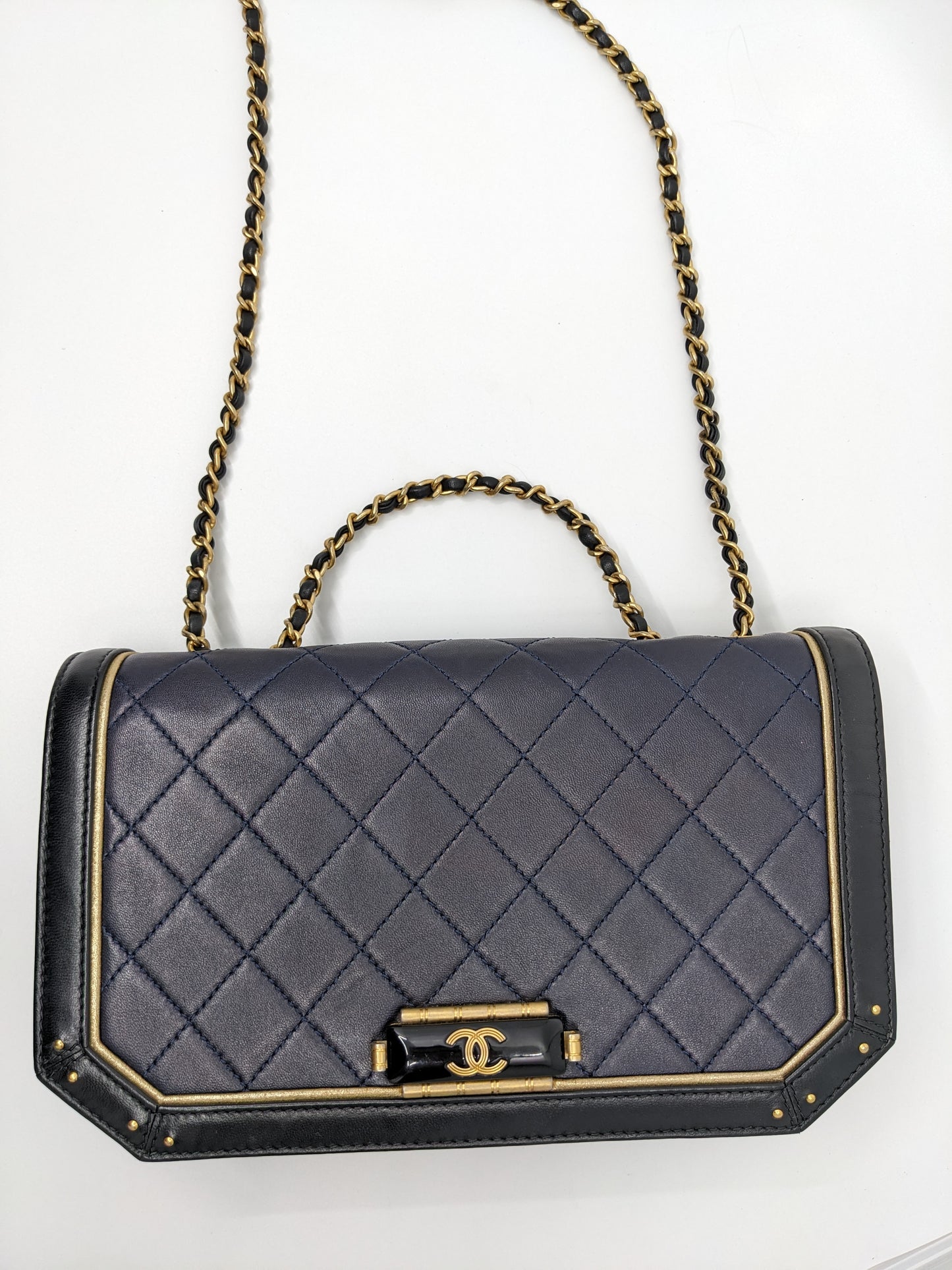 Chanel Octagon CC Clasp Single Flap Navy