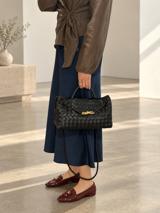 Bottega Veneta East West Andiamo in Black Leather Gold Hardware