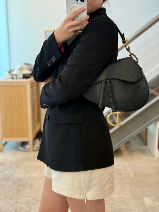 Dior Saddle Black Medium Grained Leather Gold Hardware