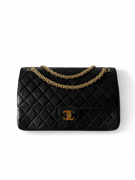 Rare Vintage Chanel CF Medium Black Lambskin 24K Gold Hardware Pre-Series Era