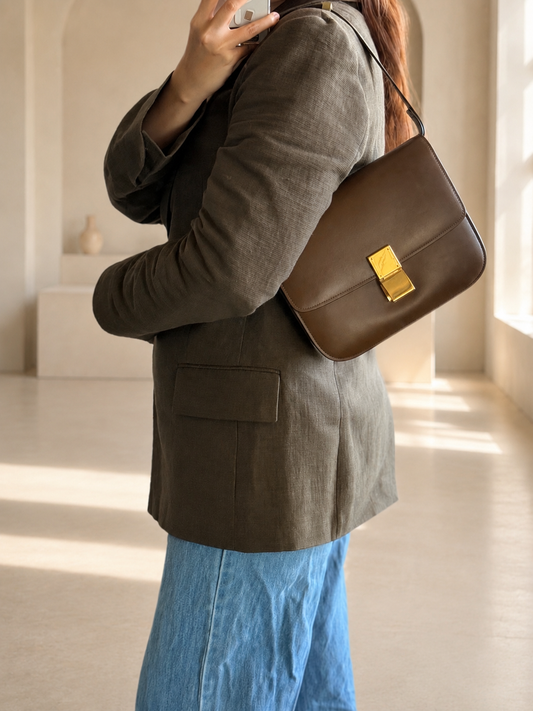 Celine Box Bag Brown Calfskin Gold Hardware