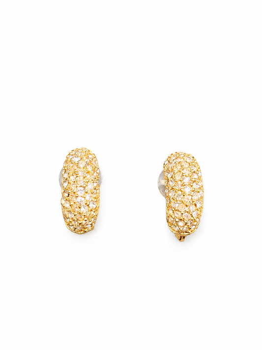 Dior Vintage Gold Tone Crystal Hoop Clip-on Earrings