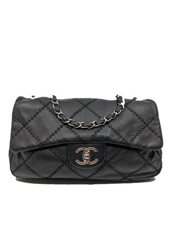 Chanel Wild Stitch Medium Black Lambskin Silver Hardware