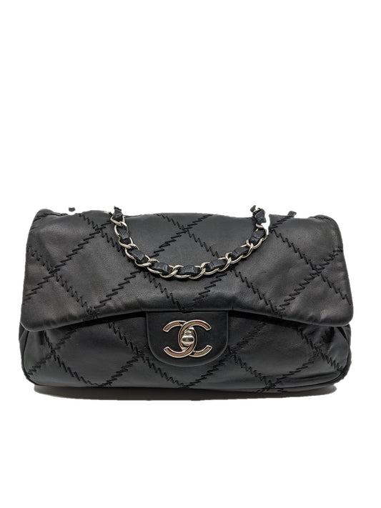 Chanel Wild Stitch Medium Black Lambskin Silver Hardware