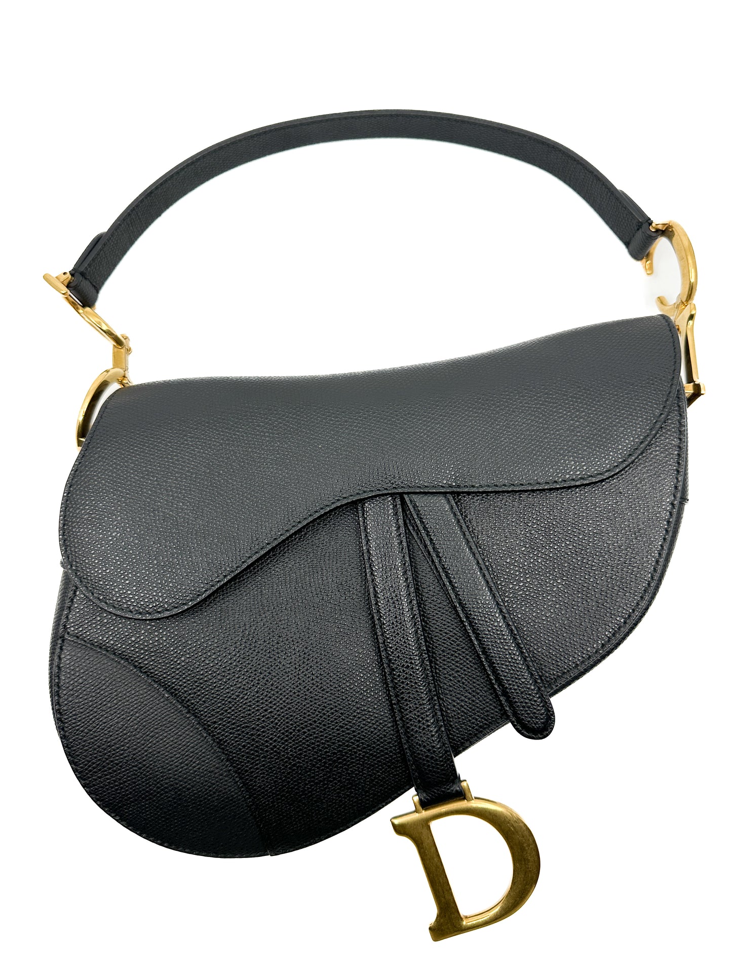 Dior Saddle in Black Grained Leather Medium Size