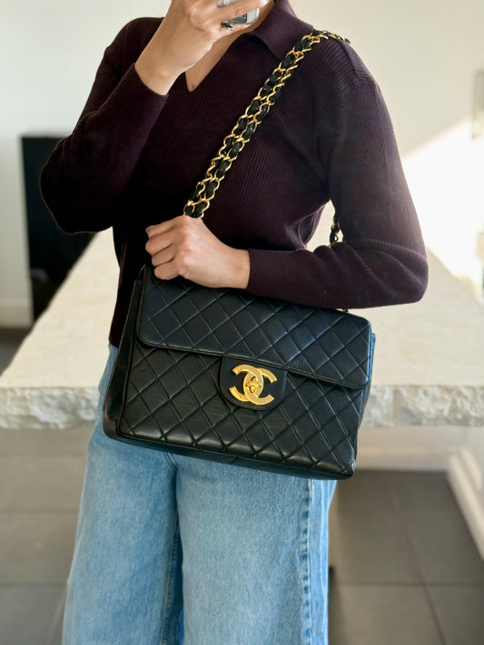 Vintage Chanel Jumbo Single Flap 24K Gold Hardware