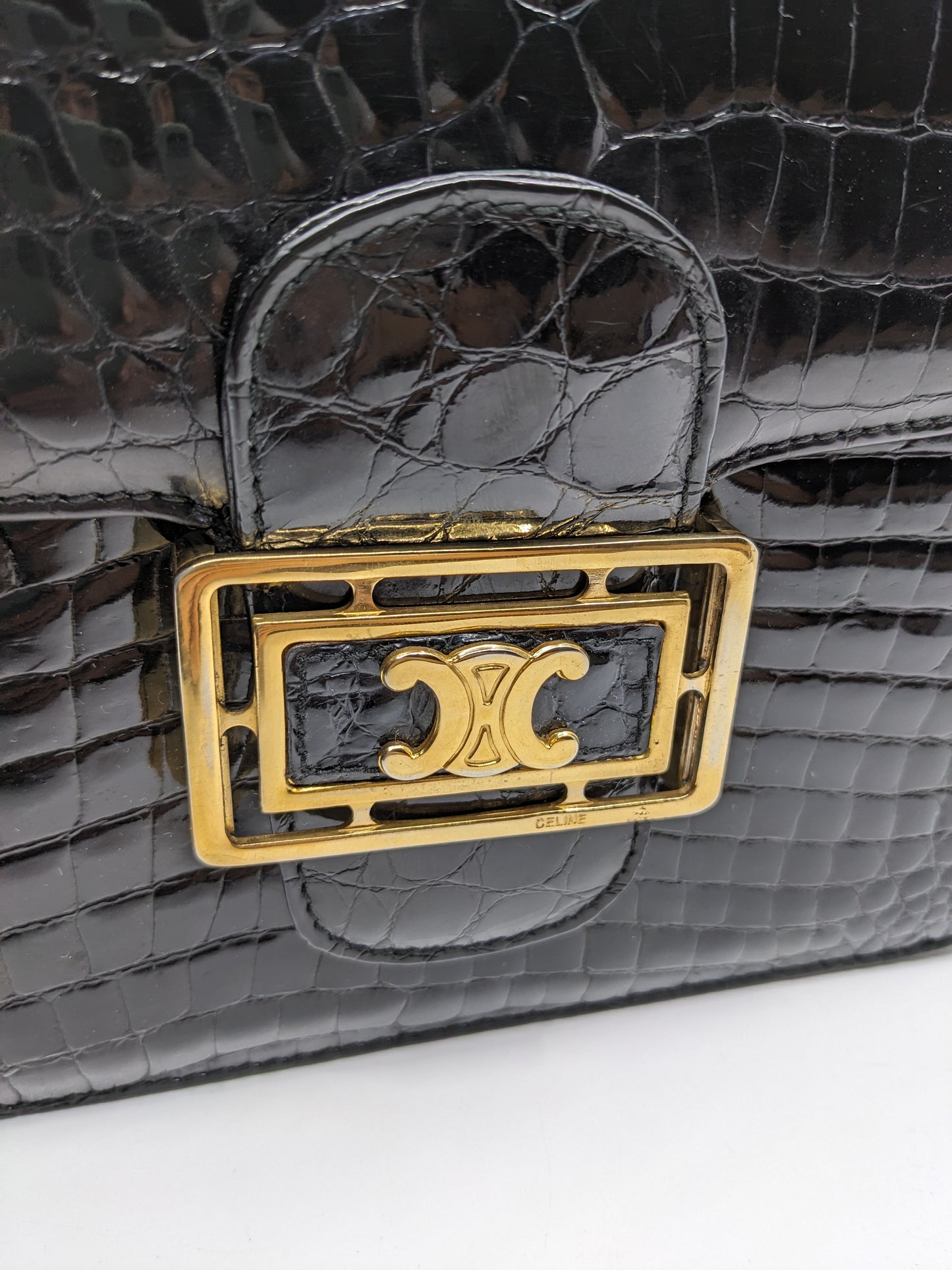 Vintage Celine Triomphe Bag in Crocodile Leather