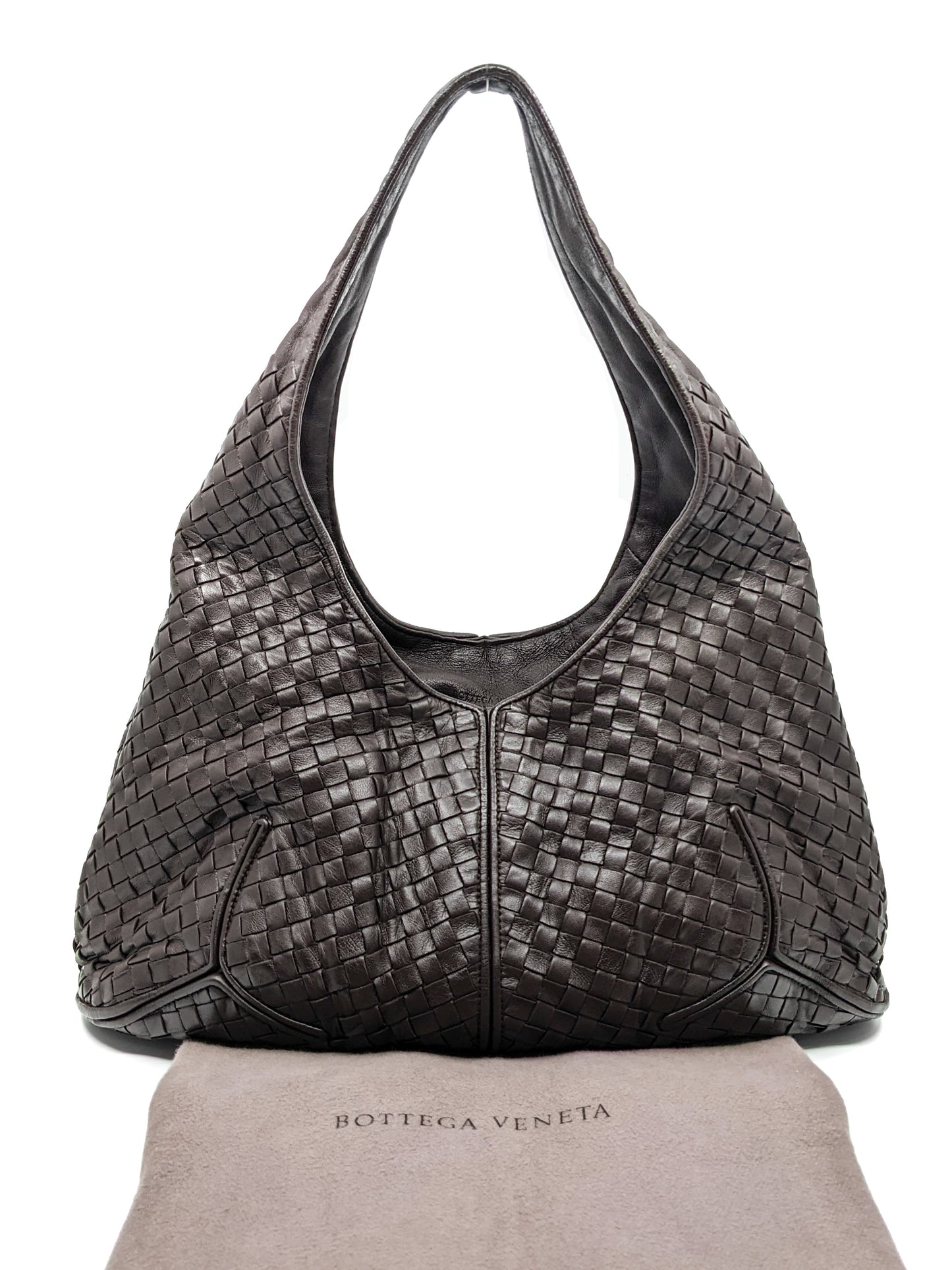 Vintage Bottega Veneta Intrecciato Malmo Ball Hobo Dark Chocolate