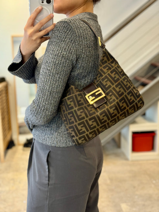 Fendi Vintage Zucca Canvas Shoulder Bag Gold Hardware
