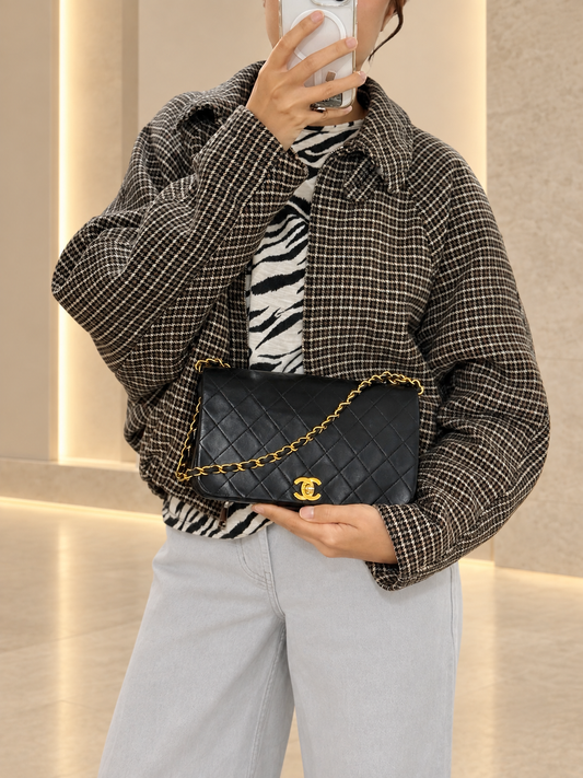 Vintage Chanel Small Single Flap Black Lambskin 24K Gold Hardware