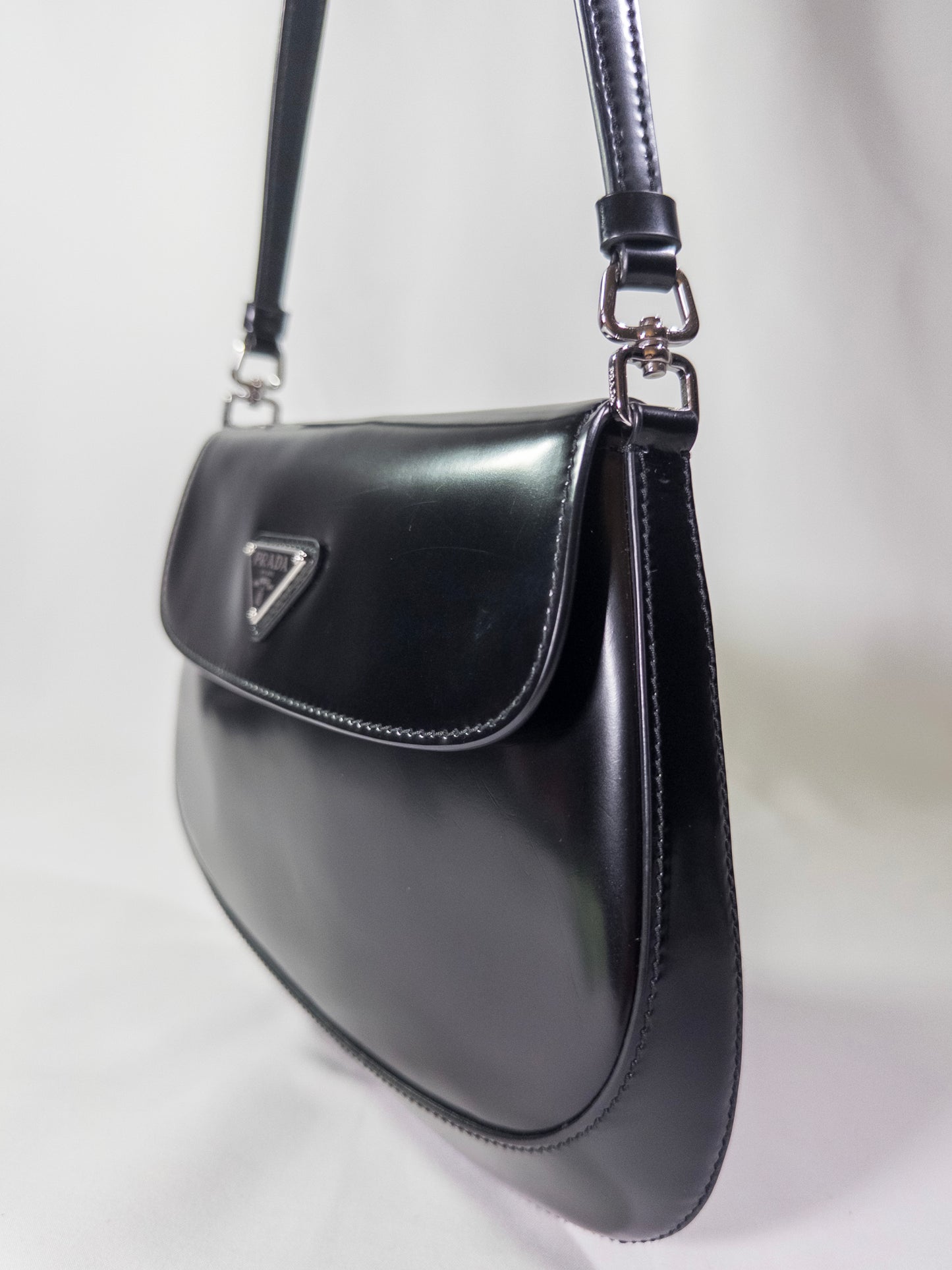 Prada Cleo Brushed Leather Shoulder Bag With Flap