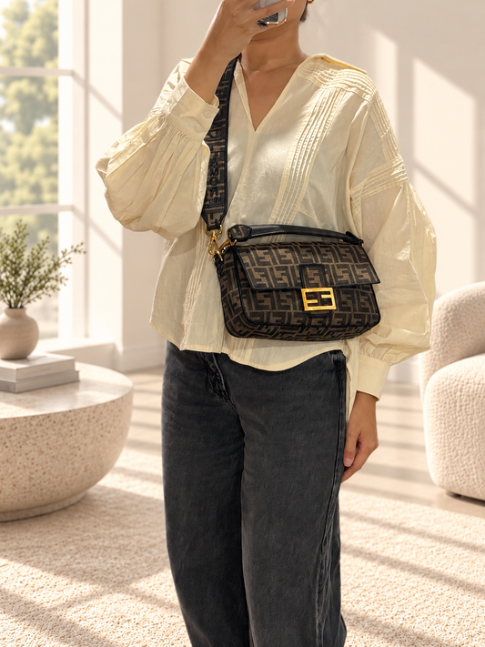 Fendi Baguette Medium Canvas Gold Hardware