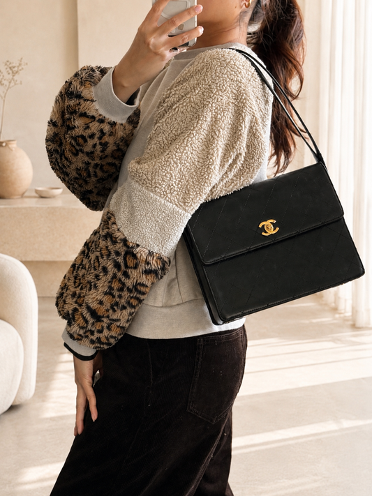 Rare Chanel Vintage Kelly Box Black Lambskin Shoulder Bag 24K Gold Hardware